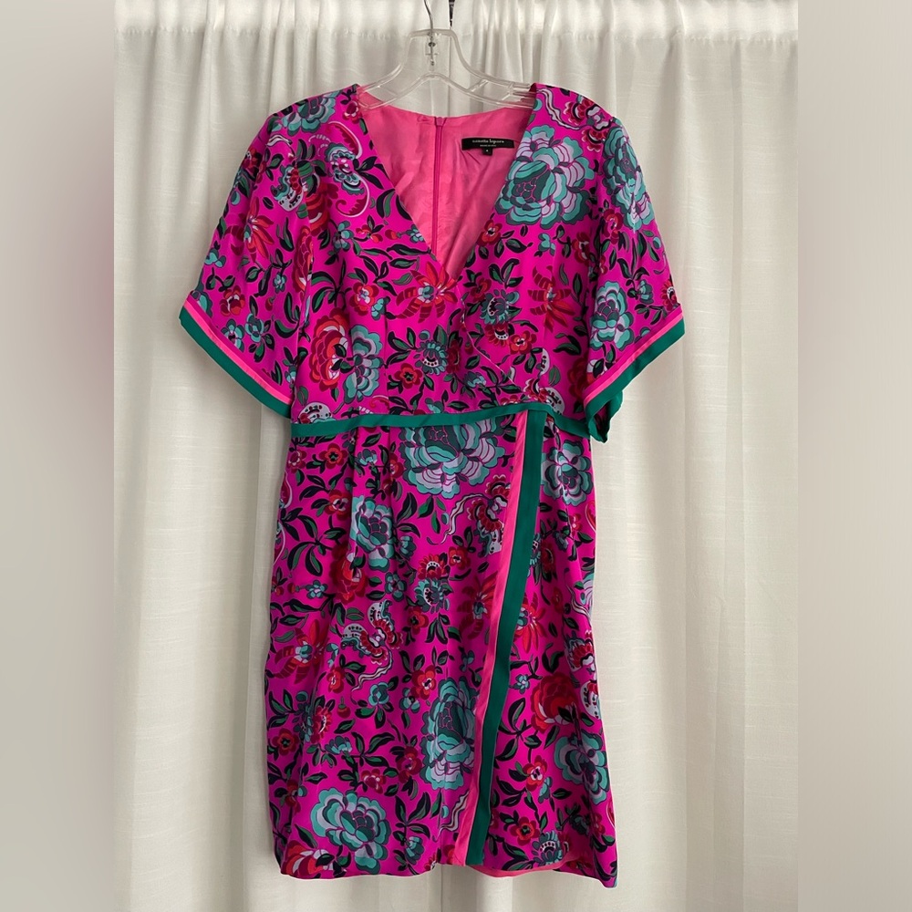 Nanette Lepore 100% Silk Pink & Teal Floral Kimono Style Dress - Size 4